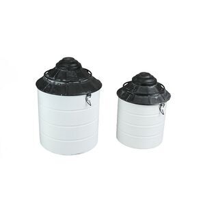 Set of 2 Black and White Vintage Farmhouse Tin Silo Canister